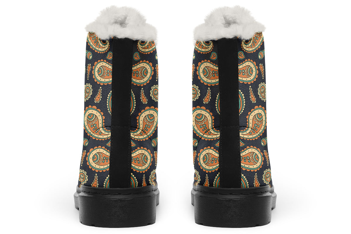 Retro Paisley Faux Fur Boots - Offbeat Sweetie