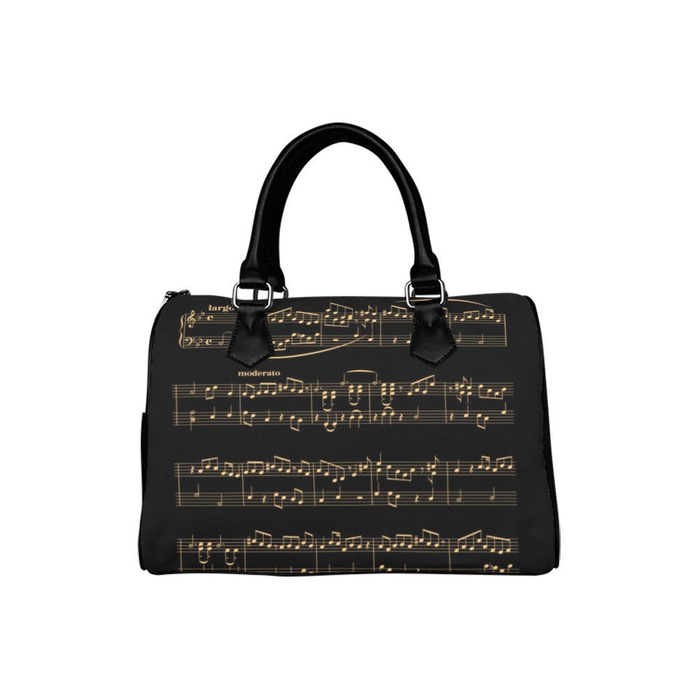 Midnight Melody Boston Handbag - Black handbag with gold coloured sheet music