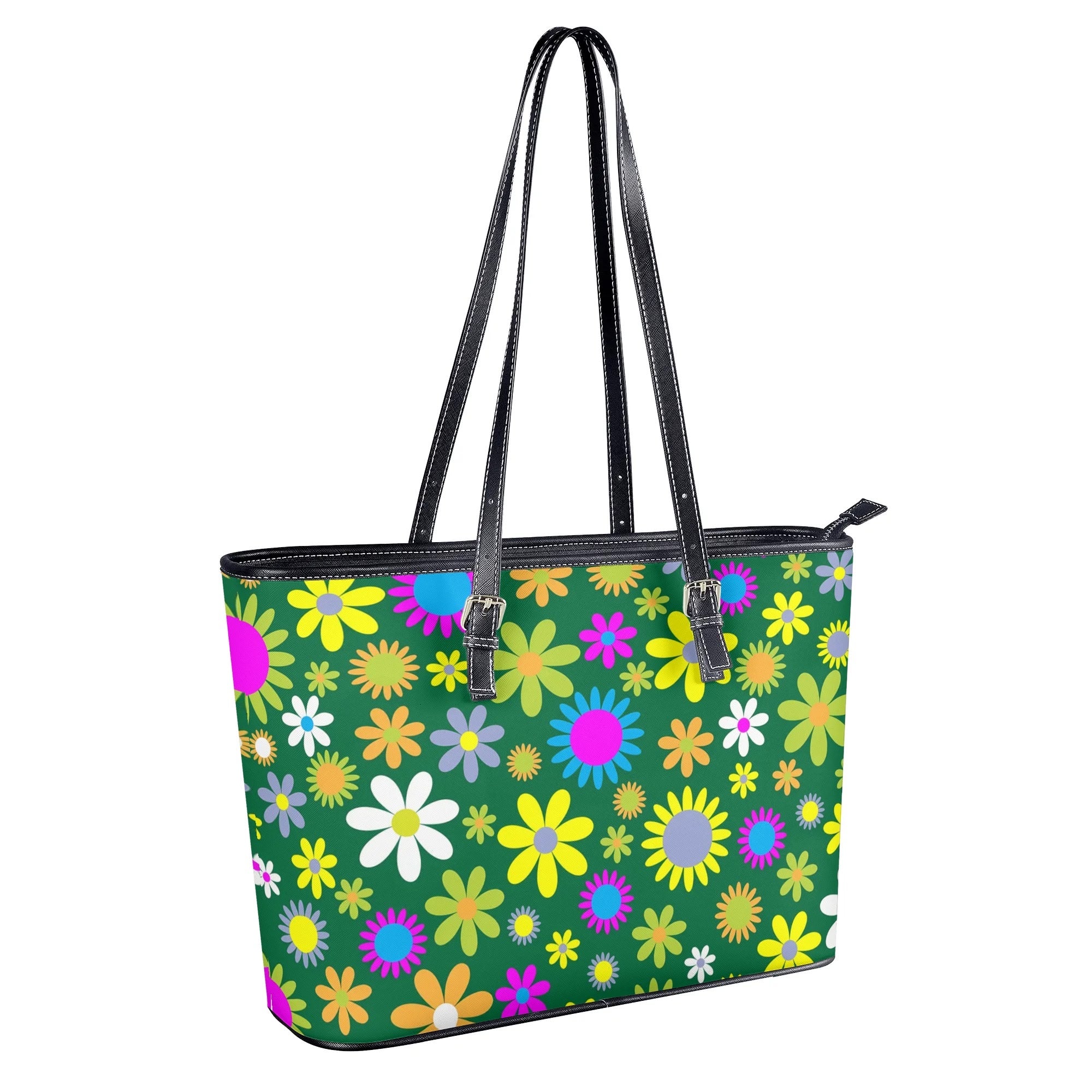 Green Retro Flowers Tote Bag - Offbeat Sweetie