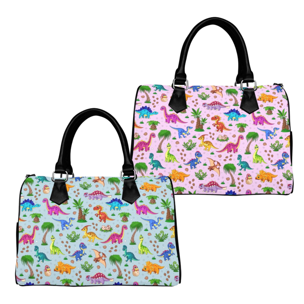 Pink And Blue Mismatched Baby Dinos Boston Handbag - Offbeat Sweetie
