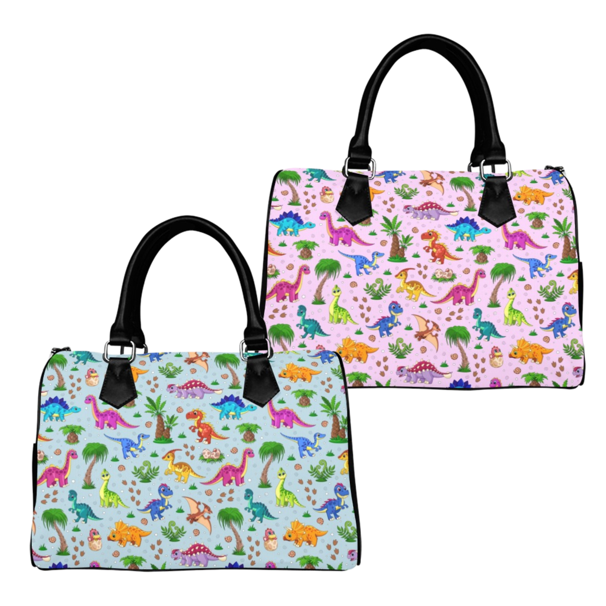 Pink And Blue Mismatched Baby Dinos Boston Handbag - Offbeat Sweetie