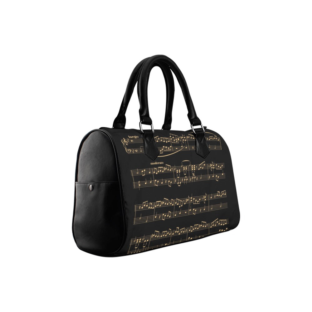 Midnight Melody Boston Handbag - Black handbag with gold coloured sheet music