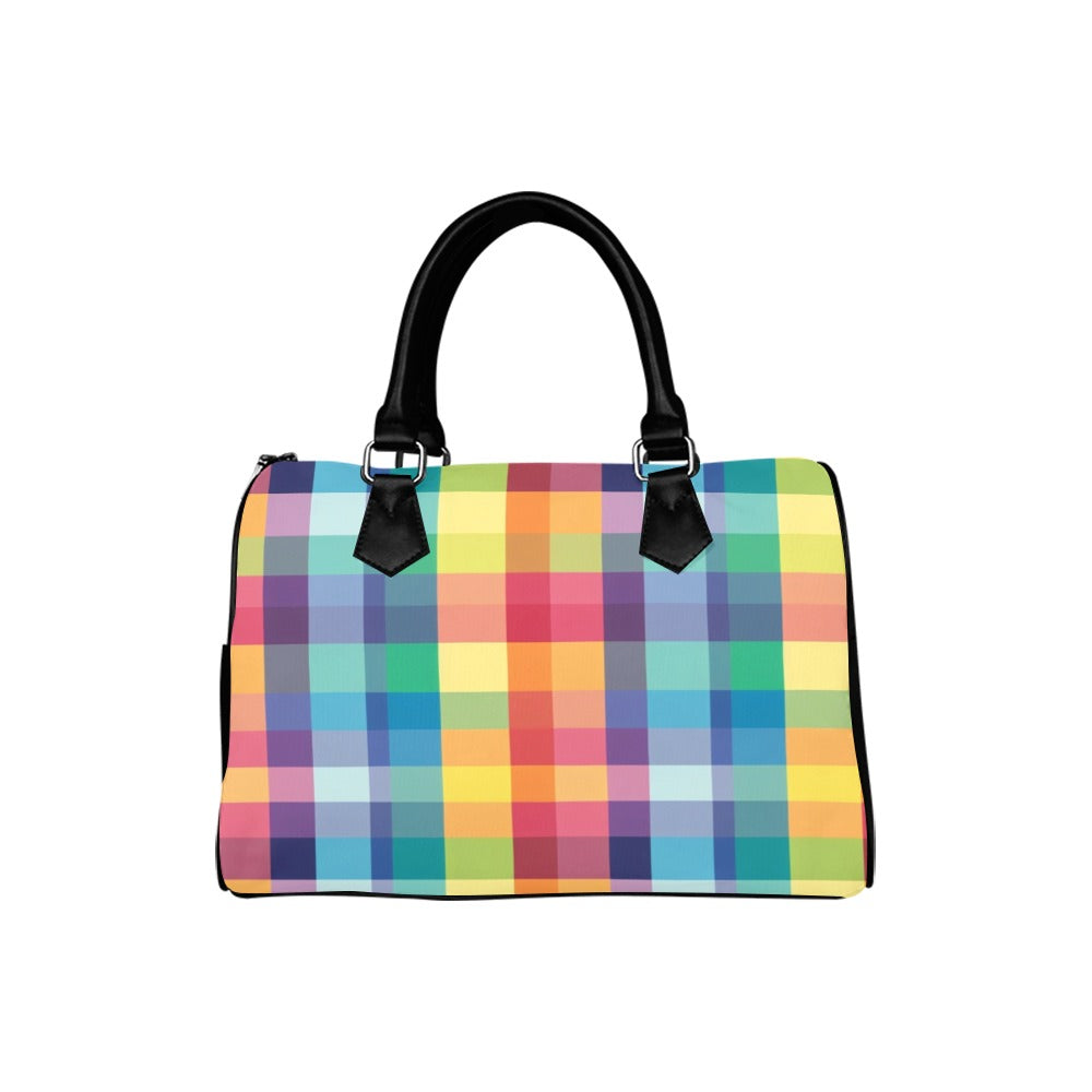 Happy Rainbow Plaid Boston Handbag