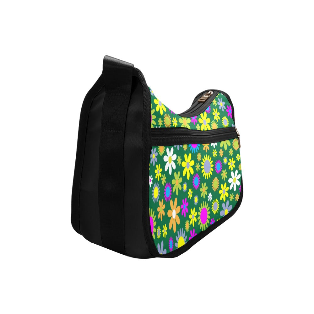 Green Retro Flowers Crossbody Bag - Offbeat Sweetie