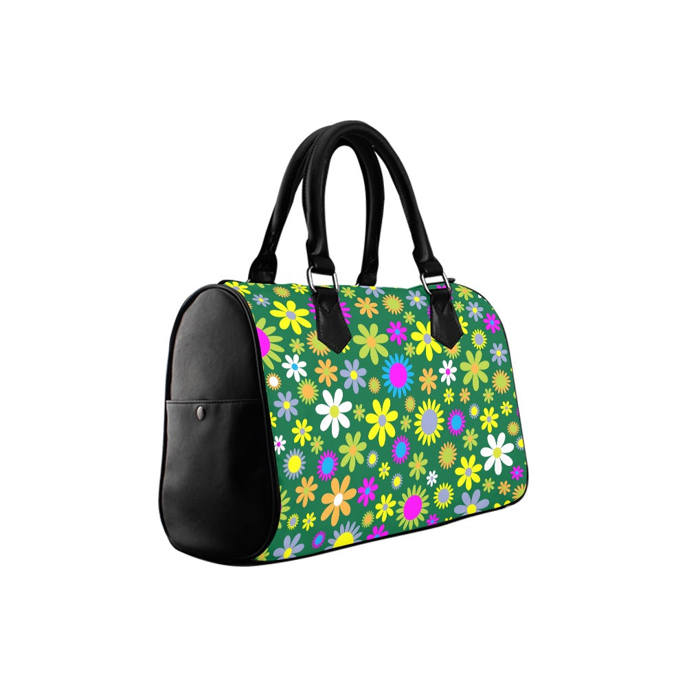 Green Retro Flowers Boston Handbag - Offbeat Sweetie