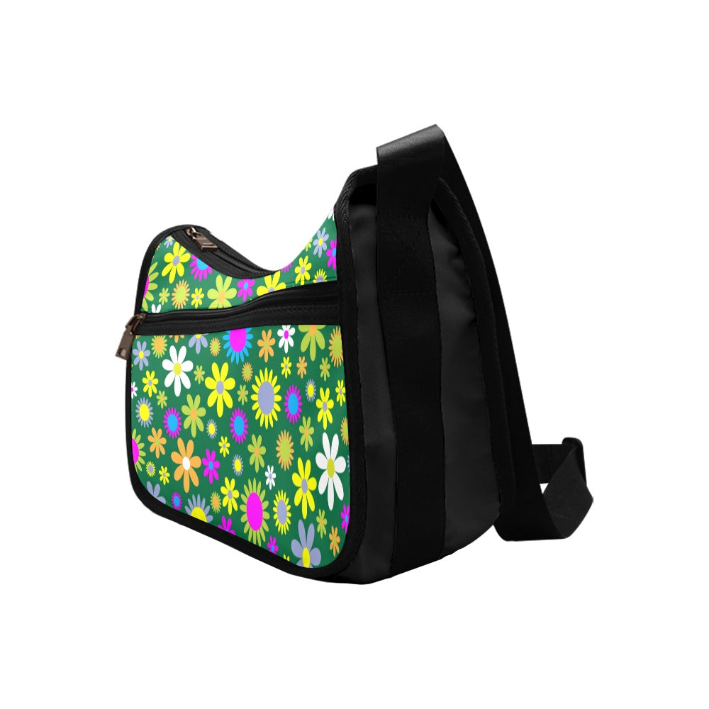 Green Retro Flowers Crossbody Bag - Offbeat Sweetie