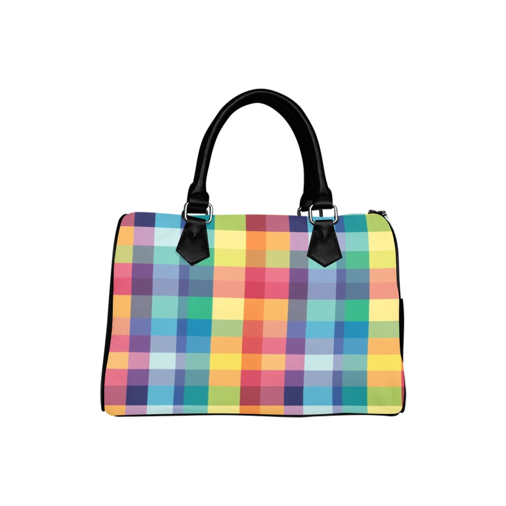 Happy Rainbow Plaid Boston Handbag