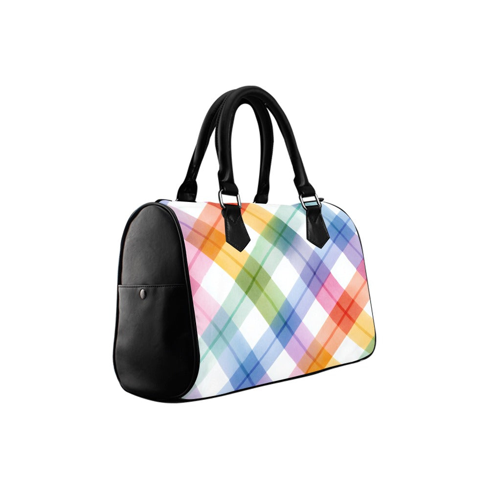 Watercolour Rainbow Plaid Boston Handbag