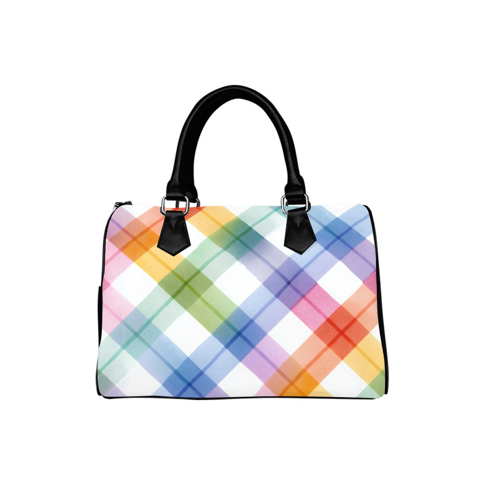 Watercolour Rainbow Plaid Boston Handbag