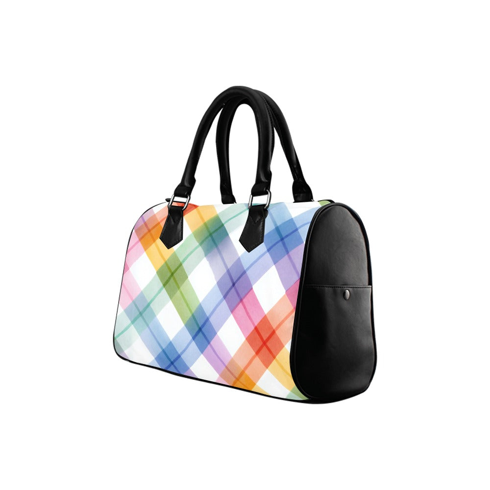 Watercolour Rainbow Plaid Boston Handbag