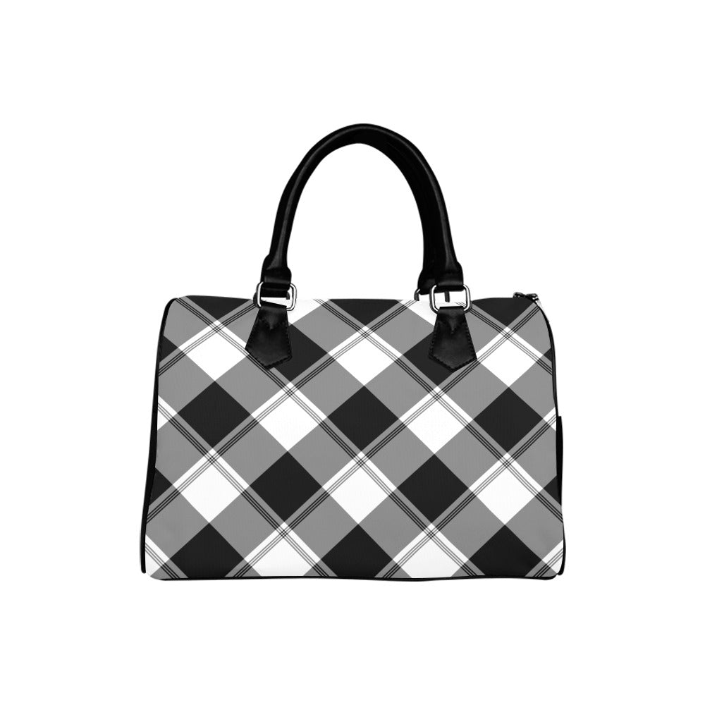 Black And White Plaid Boston Handbag