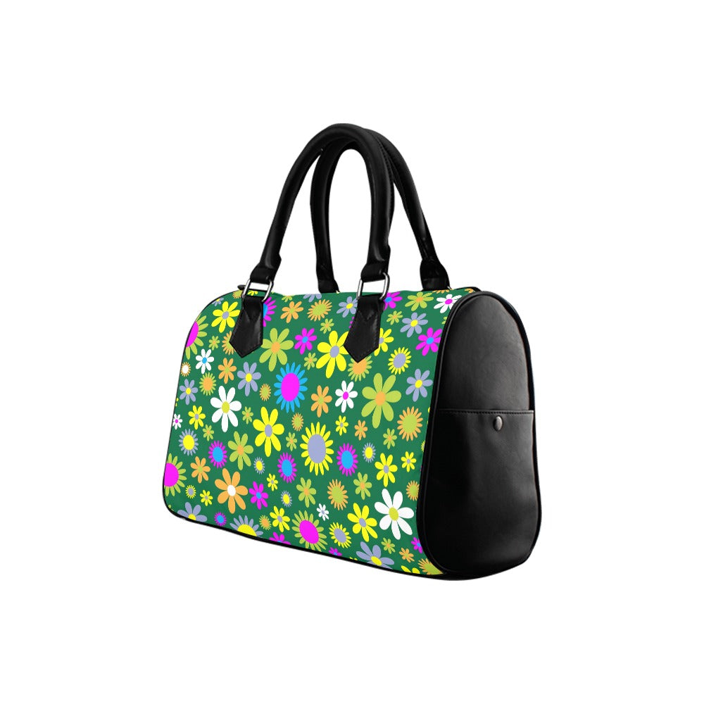 Green Retro Flowers Boston Handbag - Offbeat Sweetie