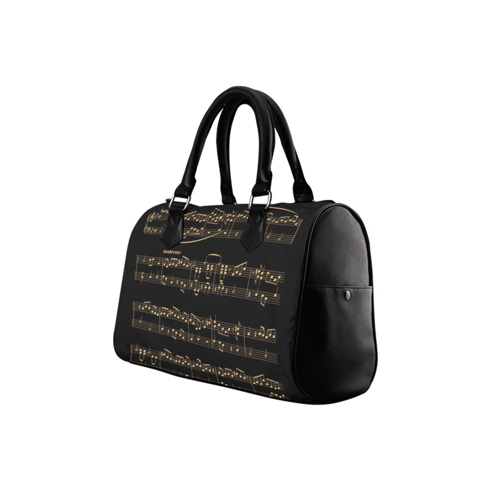 Midnight Melody Boston Handbag - Black handbag with gold coloured sheet music