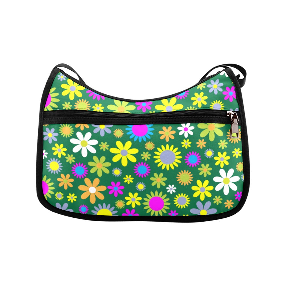 Green Retro Flowers Crossbody Bag - Offbeat Sweetie