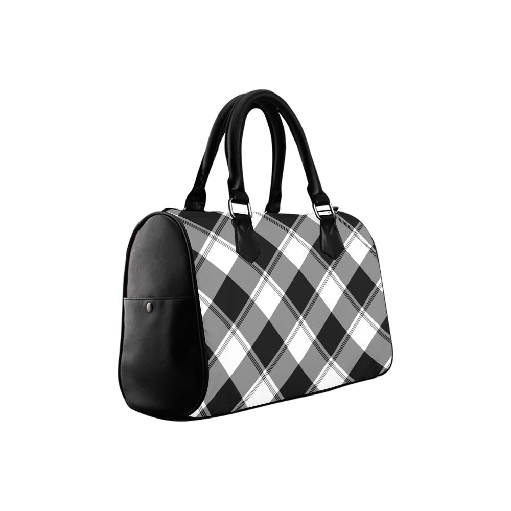Black And White Plaid Boston Handbag