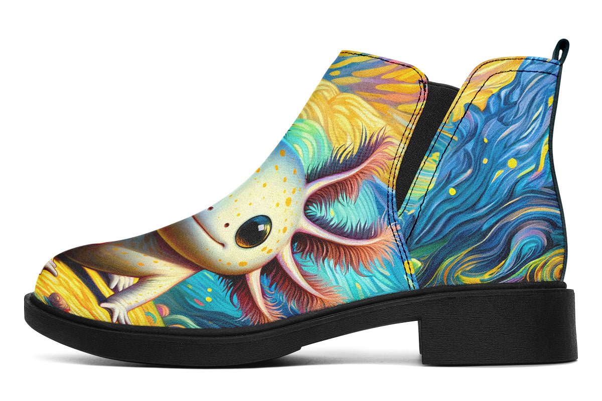 Adorable Axolotls Ankle Boots Black Sole Offbeat Sweetie