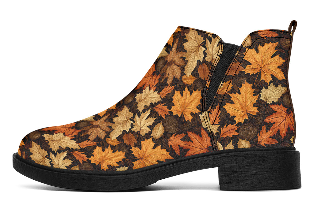 Autumn Leaves Ankle Boots Black Sole Offbeat Sweetie