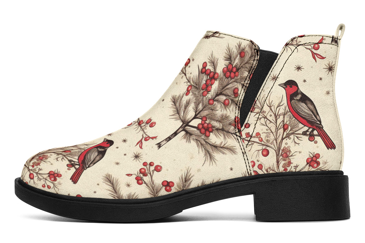 Christmas Birds Ankle Boots Black Sole Offbeat Sweetie