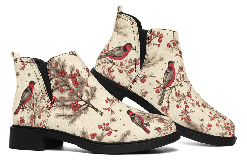 Christmas Birds Ankle Boots Offbeat Sweetie