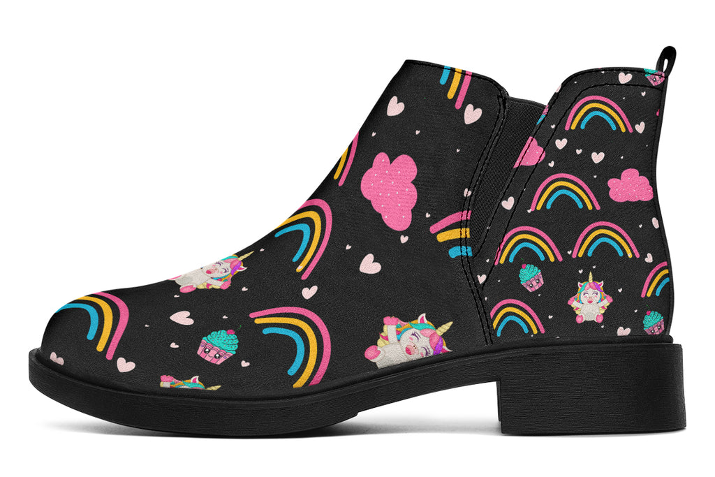 Cutesy Unicorns Ankle Boots Black Sole Offbeat Sweetie