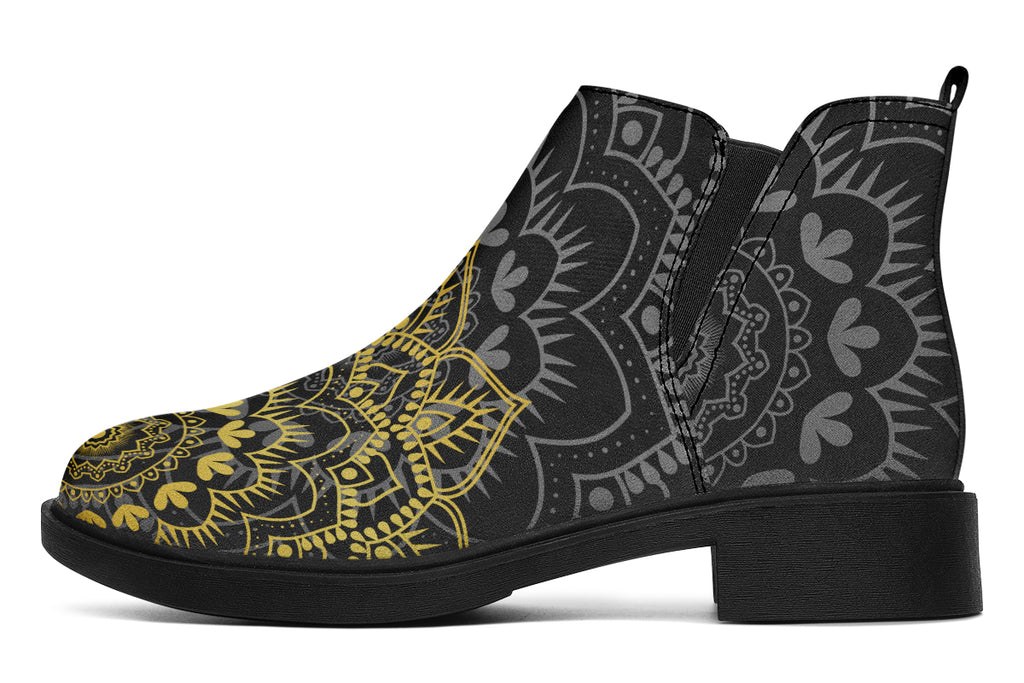 Golden Mandala Ankle Boots Black Sole Offbeat Sweetie