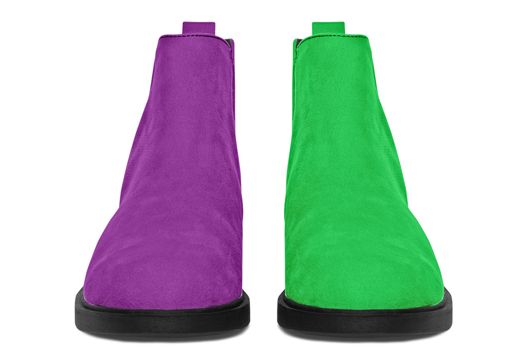 Green And Purple Mismatch Ankle Boots Offbeat Sweetie