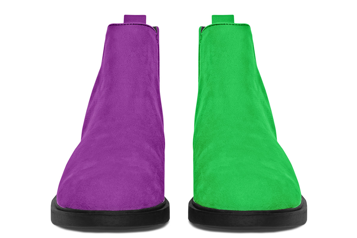 Green And Purple Mismatch Ankle Boots Offbeat Sweetie