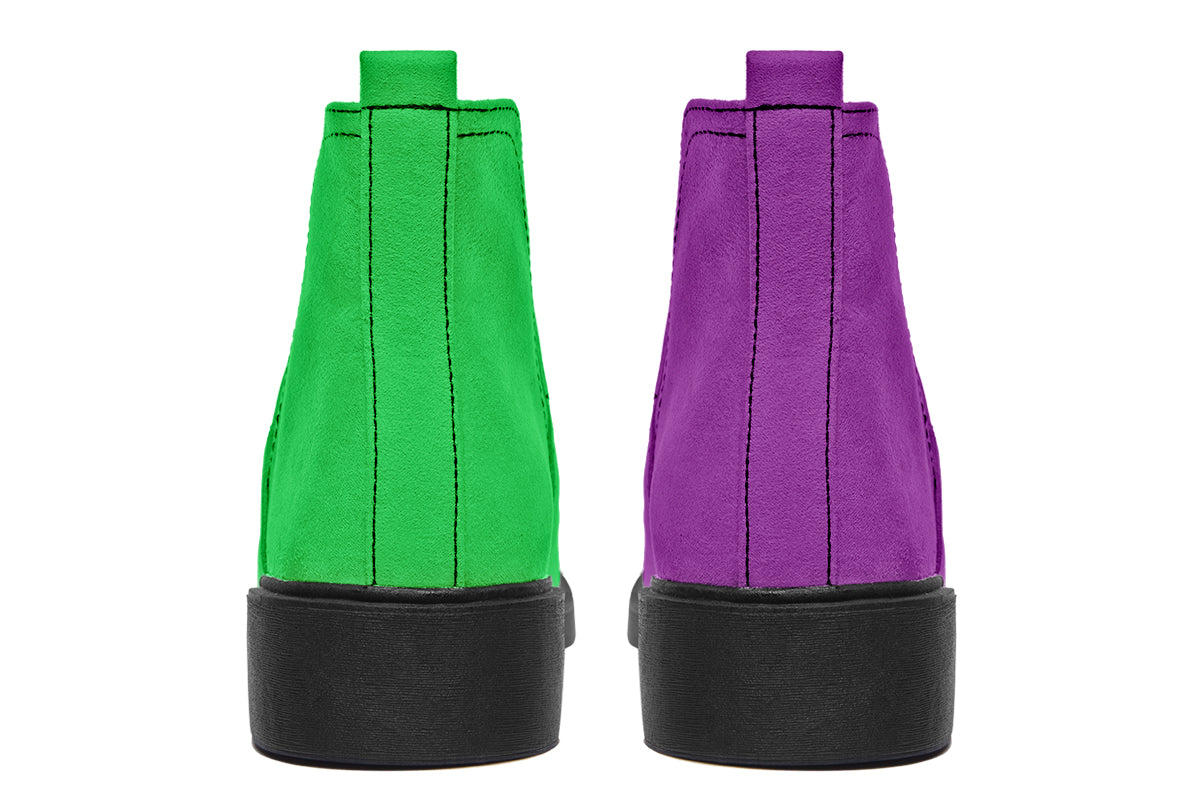 Green And Purple Mismatch Ankle Boots Offbeat Sweetie