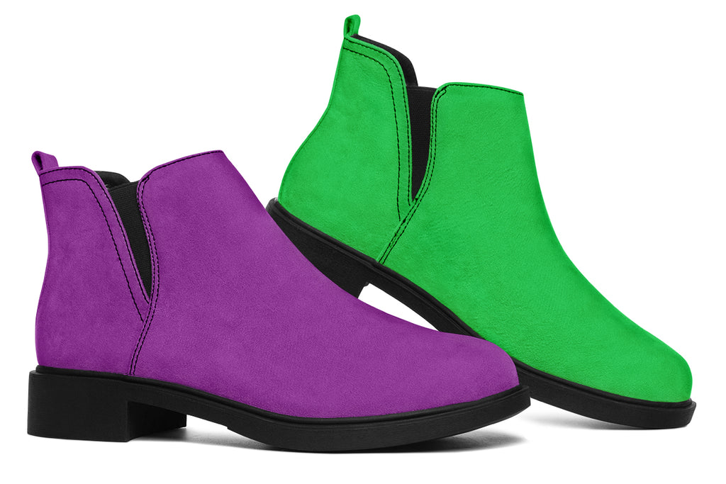 Green And Purple Mismatch Ankle Boots Offbeat Sweetie
