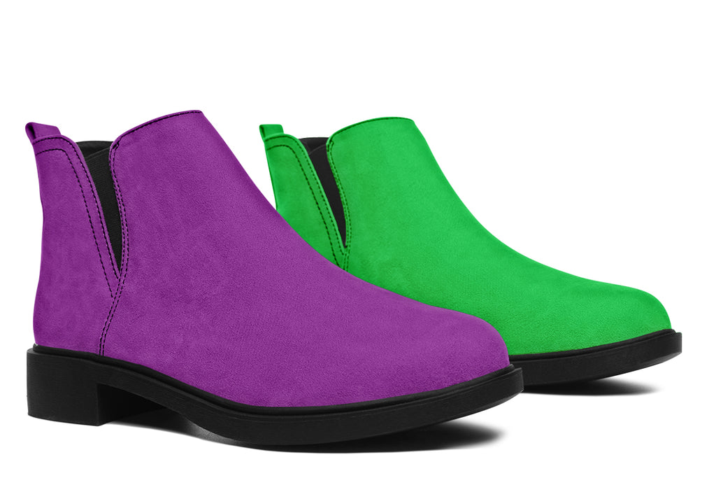 Green And Purple Mismatch Ankle Boots Offbeat Sweetie