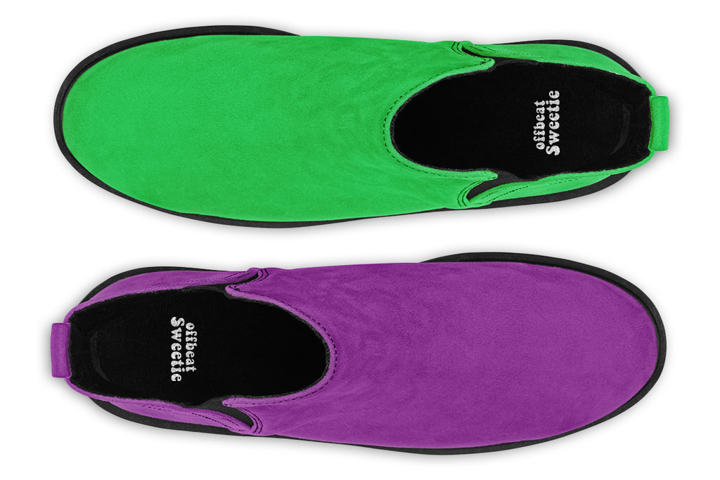 Green And Purple Mismatch Ankle Boots Offbeat Sweetie