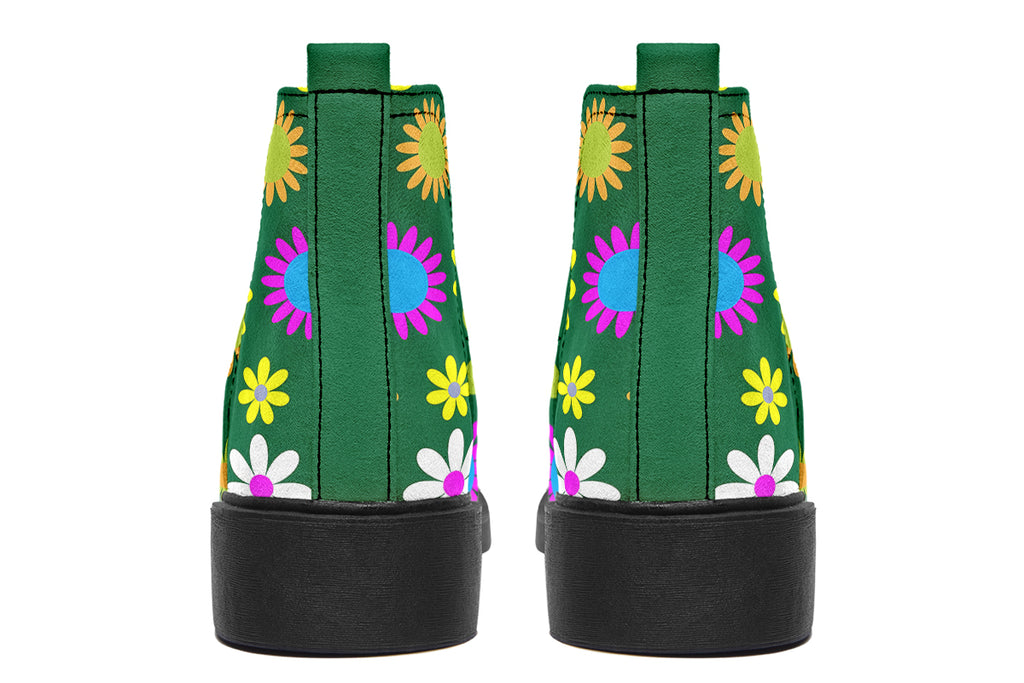 Green Retro Flowers Ankle Boots Offbeat Sweetie