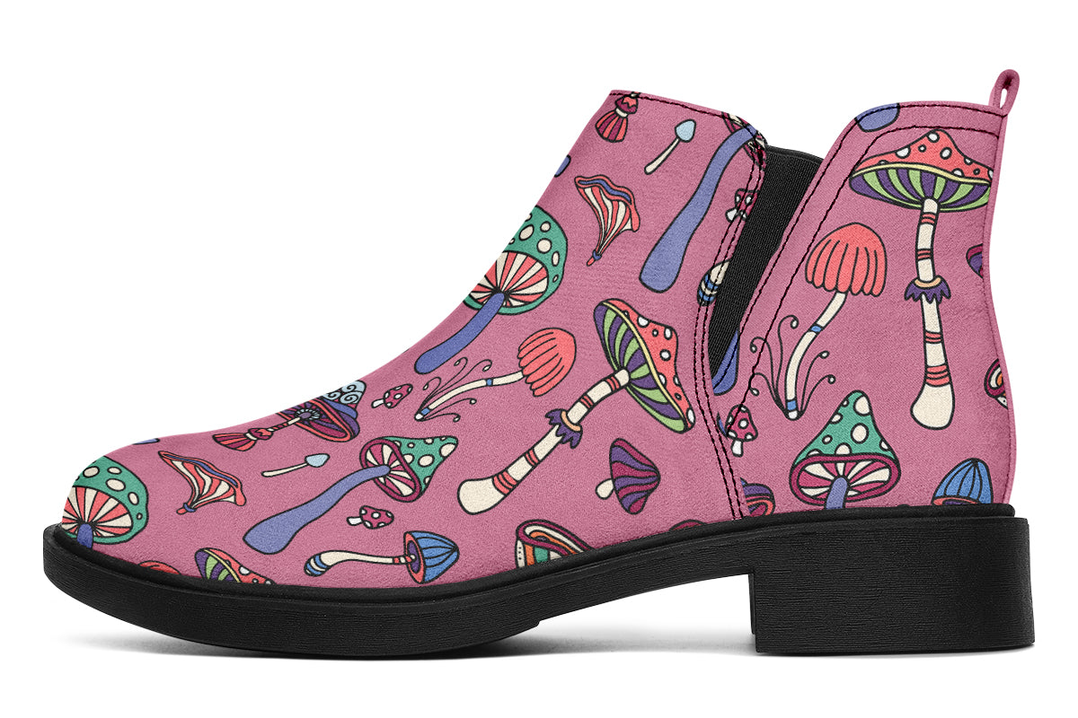 Mismatched Mushrooms Ankle Boots Black Sole Offbeat Sweetie