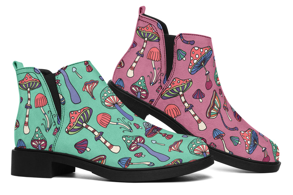 Mismatched Mushrooms Ankle Boots Offbeat Sweetie