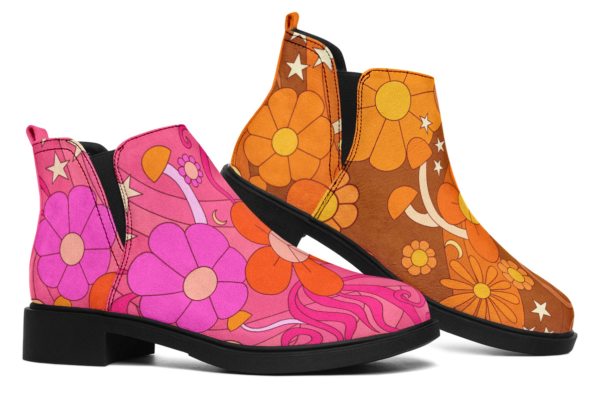 Molly's Mismatched Retro Daisies Ankle Boots Offbeat Sweetie