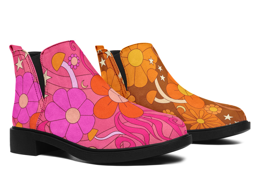 Molly's Mismatched Retro Daisies Ankle Boots Offbeat Sweetie