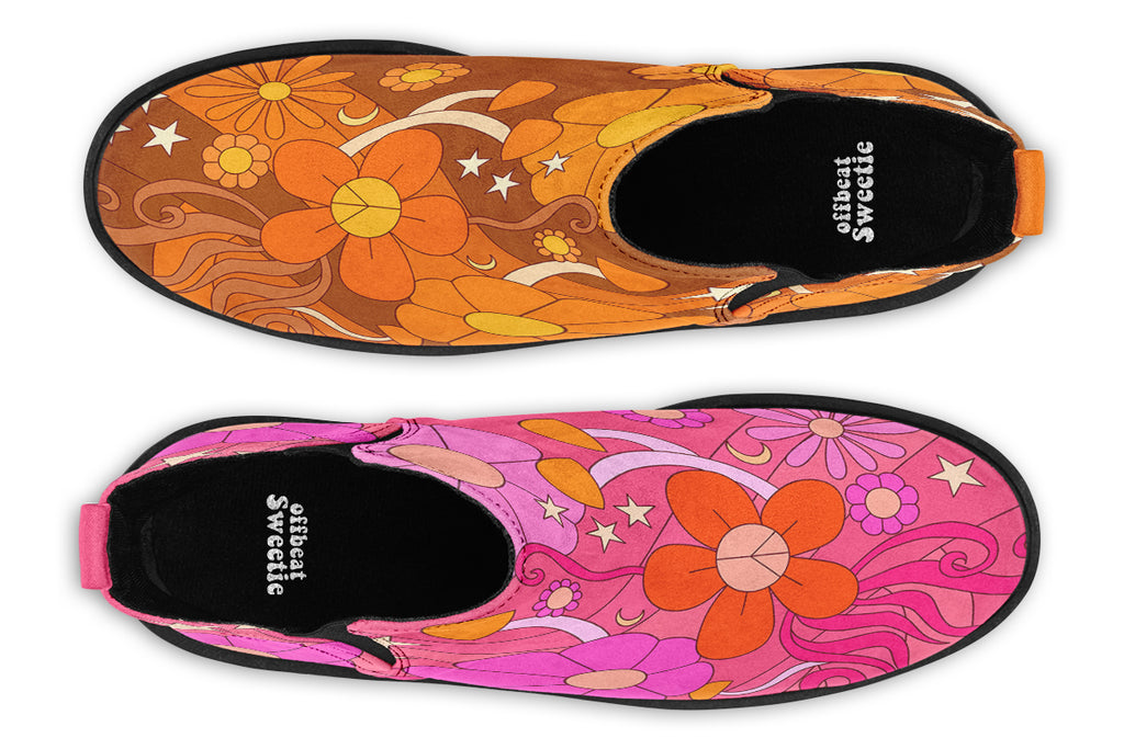 Molly's Mismatched Retro Daisies Ankle Boots Offbeat Sweetie