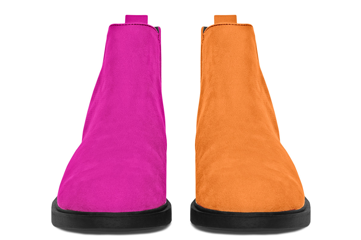 Pink And Orange Mismatch Ankle Boots Offbeat Sweetie