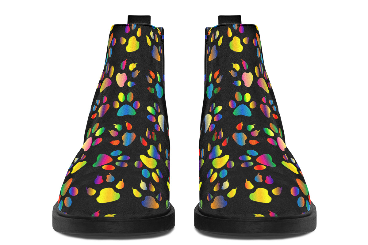 Rainbow Paw Prints Ankle Boots Offbeat Sweetie