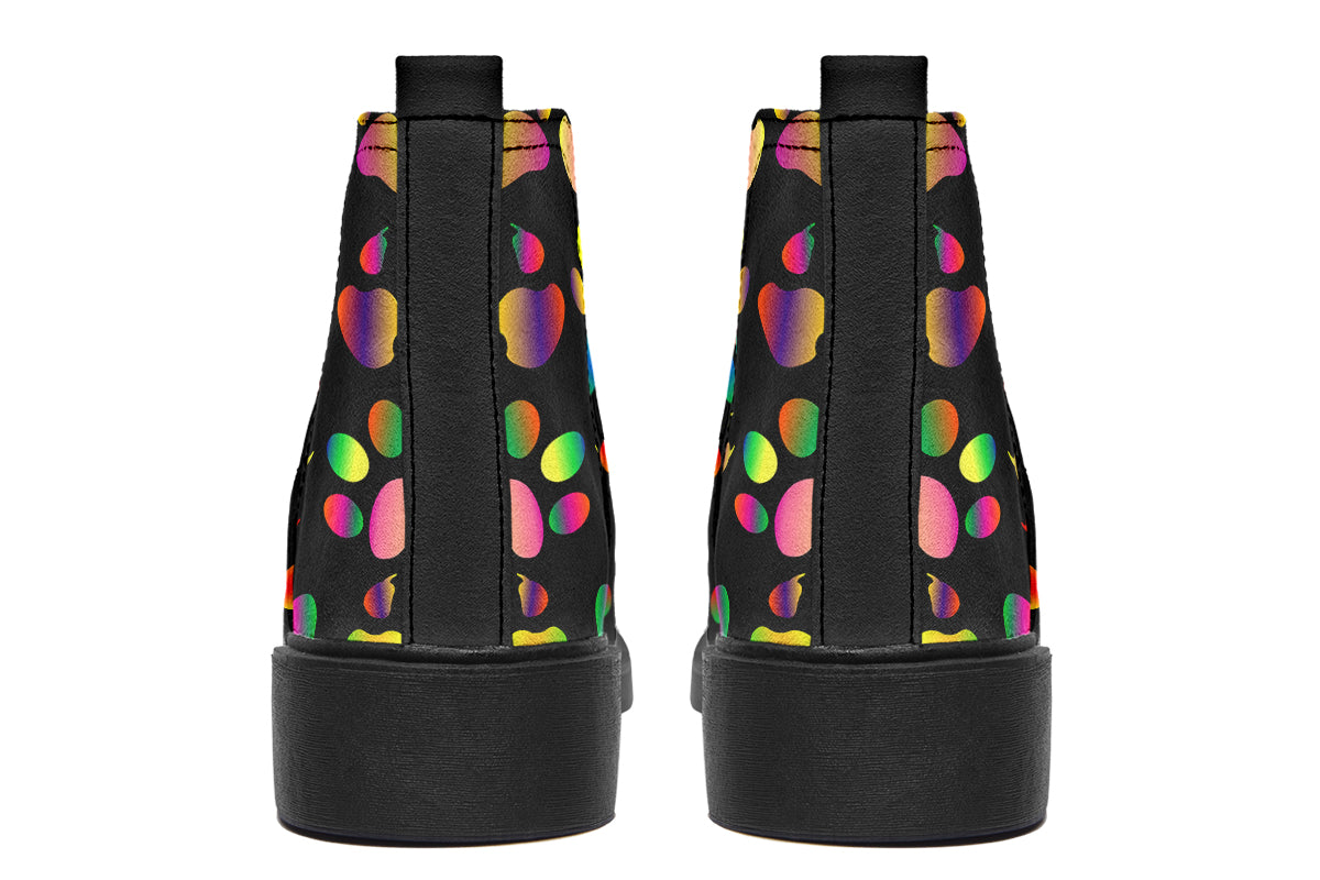Rainbow Paw Prints Ankle Boots Offbeat Sweetie