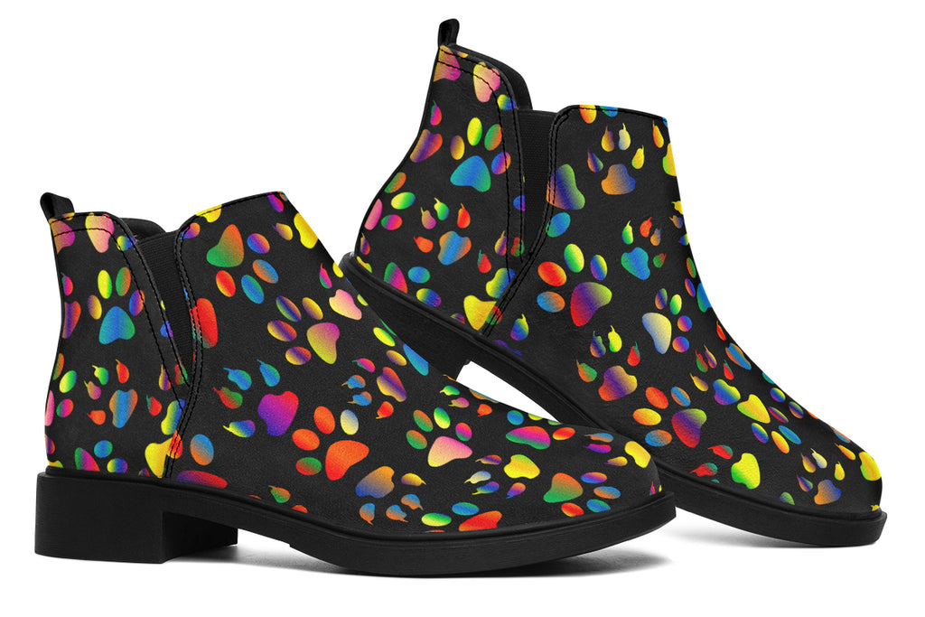 Rainbow Paw Prints Ankle Boots Offbeat Sweetie