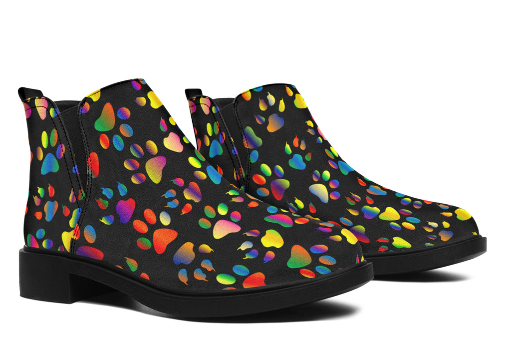 Rainbow Paw Prints Ankle Boots Offbeat Sweetie
