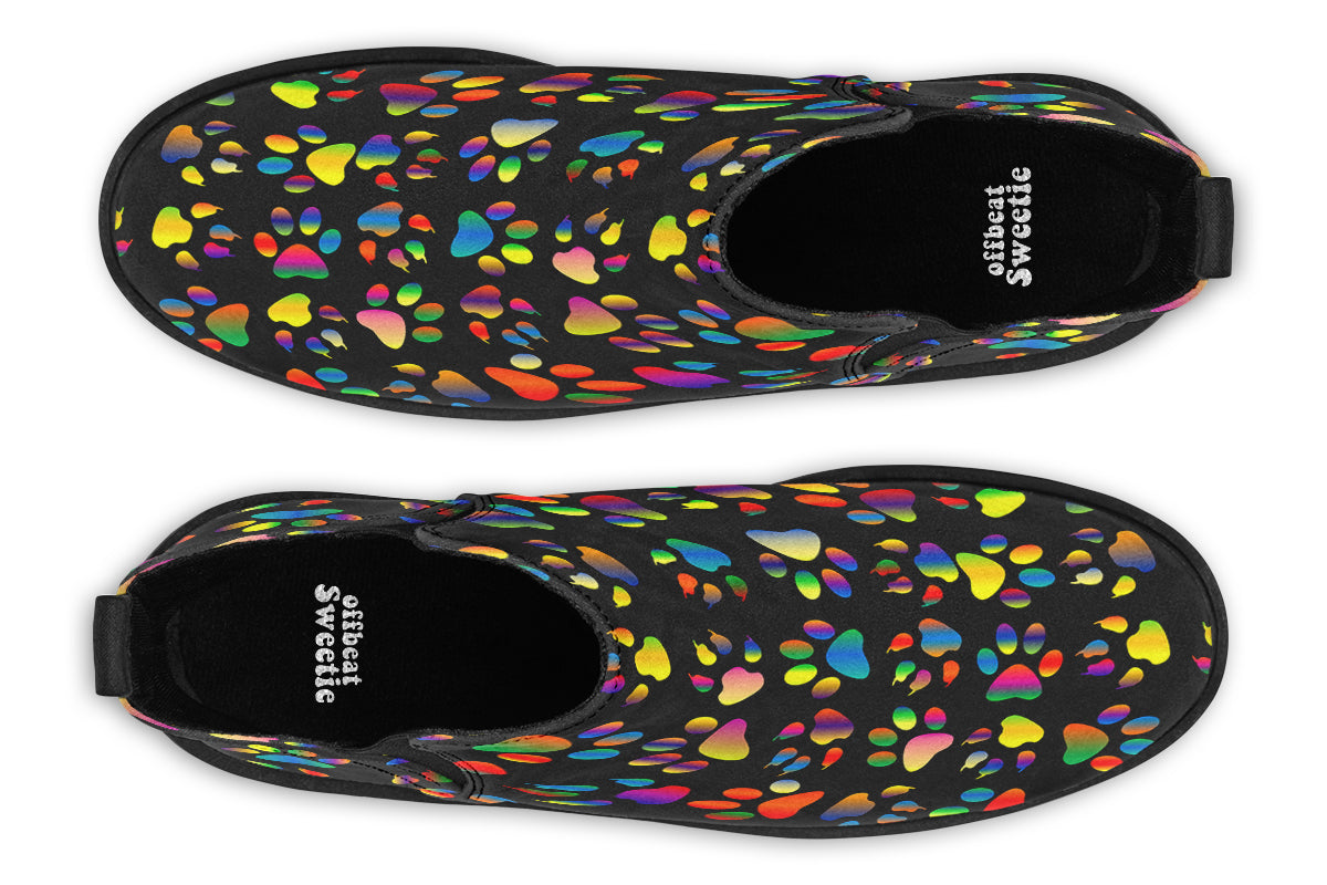 Rainbow Paw Prints Ankle Boots Offbeat Sweetie