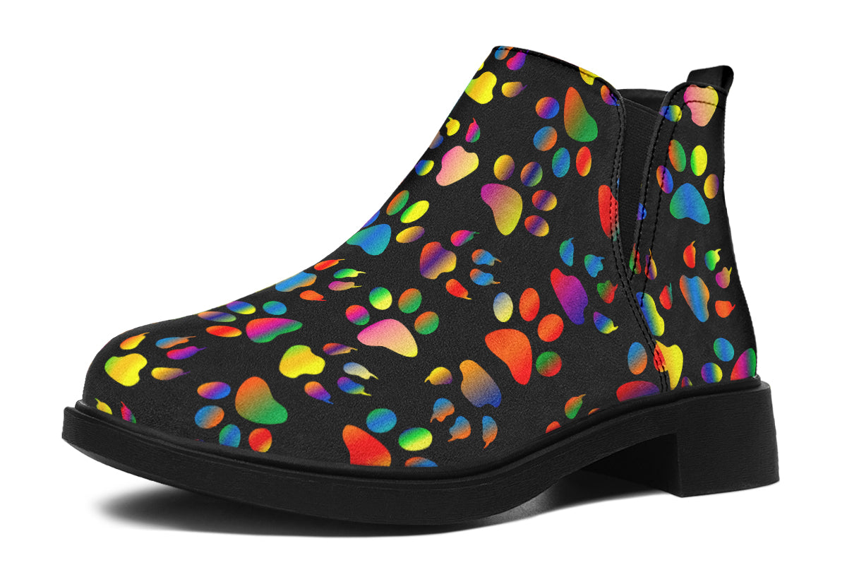 Rainbow Paw Prints Ankle Boots Offbeat Sweetie
