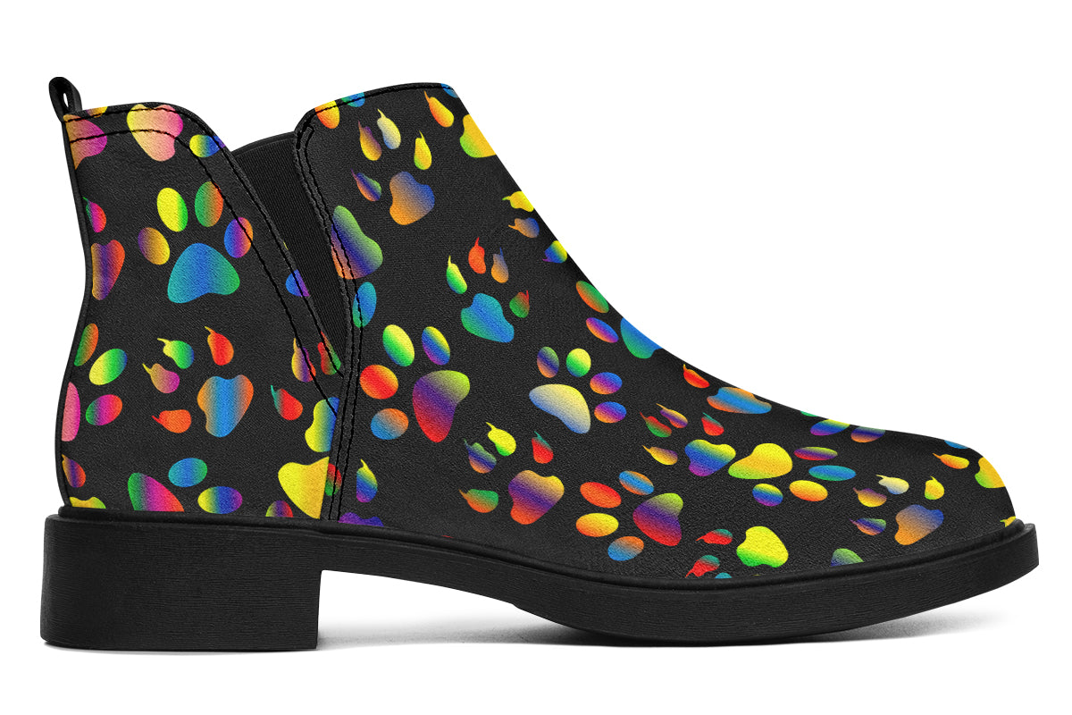 Rainbow Paw Prints Ankle Boots Offbeat Sweetie