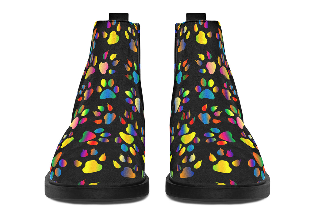 Rainbow Paw Prints Ankle Boots Offbeat Sweetie
