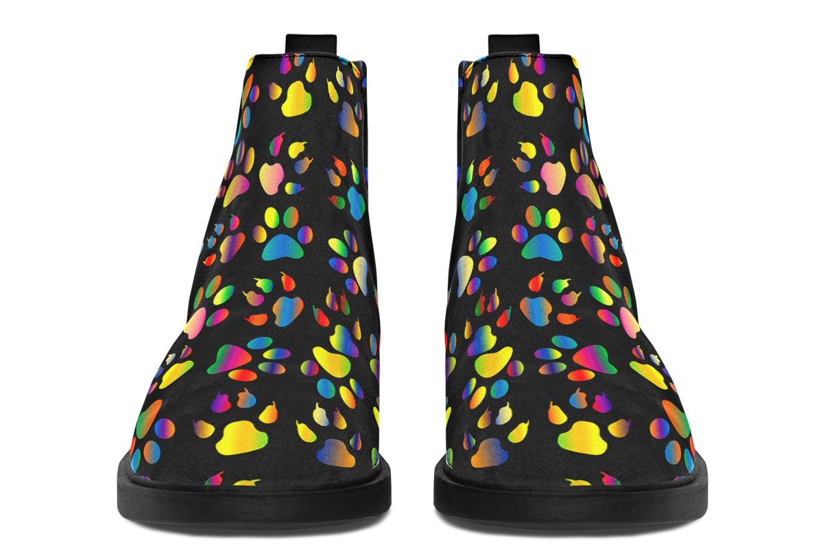 Rainbow Paw Prints Ankle Boots Offbeat Sweetie