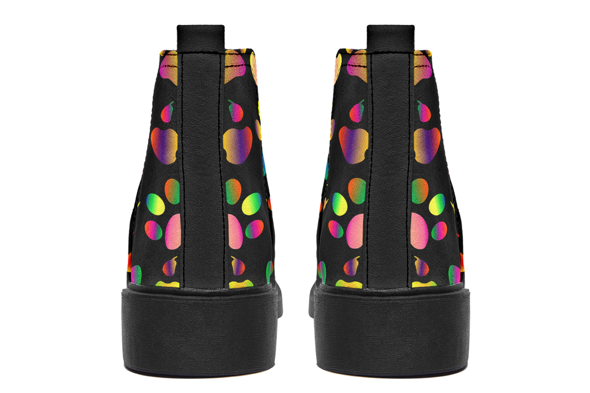 Rainbow Paw Prints Ankle Boots Offbeat Sweetie