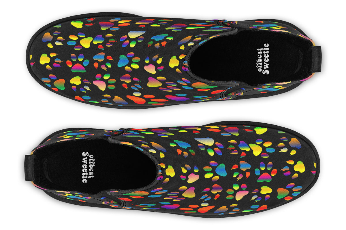 Rainbow Paw Prints Ankle Boots Offbeat Sweetie