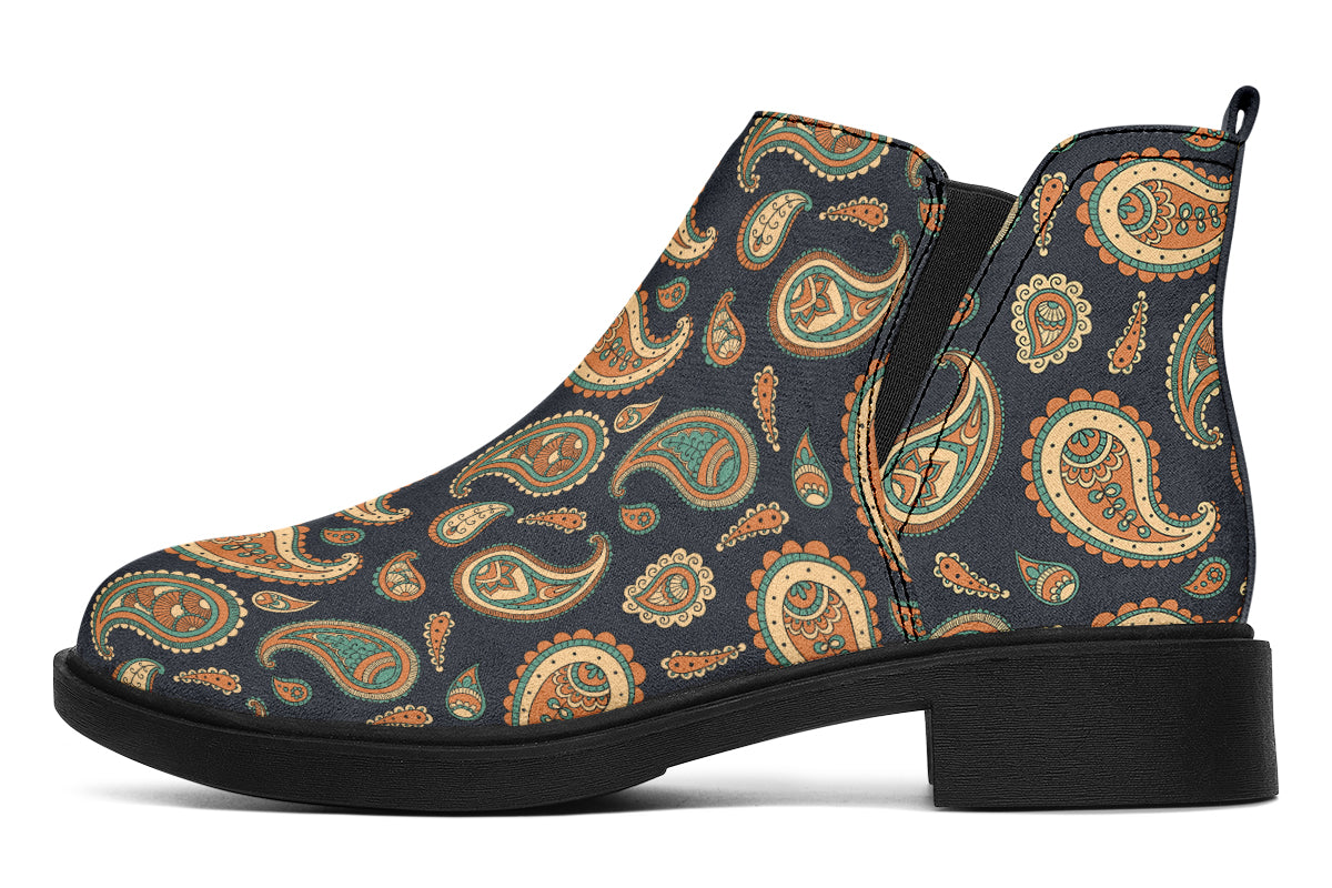 Retro Paisley Ankle Boots Black Sole Offbeat Sweetie